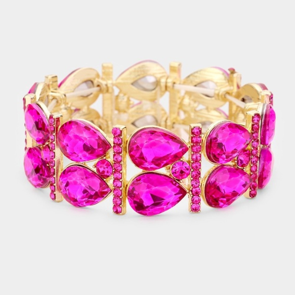 Tear drop pink and gold fashion stretched bracelet